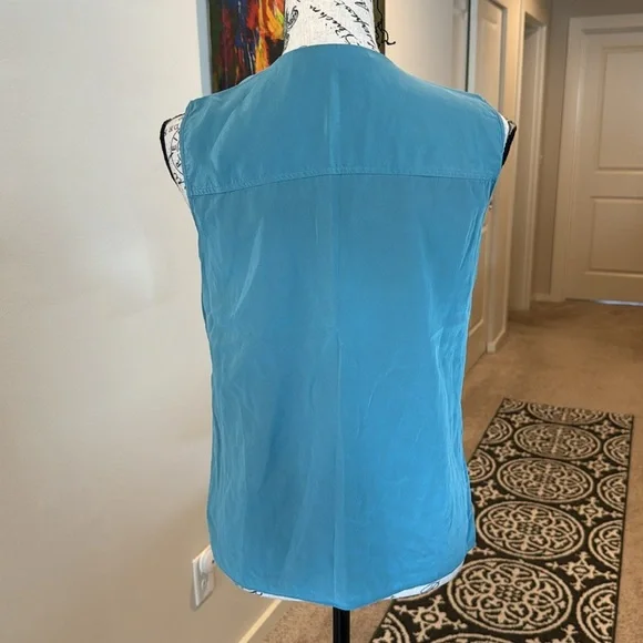 Tory Burch Womens Sleeveless Ruffle Trim Blouse Top Blue Size 4 Round Ne… - Picture 5 of 12